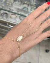 Hamsa Silver Shahmaran Hand Chain Bracelet - Single Stone